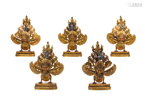 A Set of Gilt-Bronze  Five  Dhyani Statues