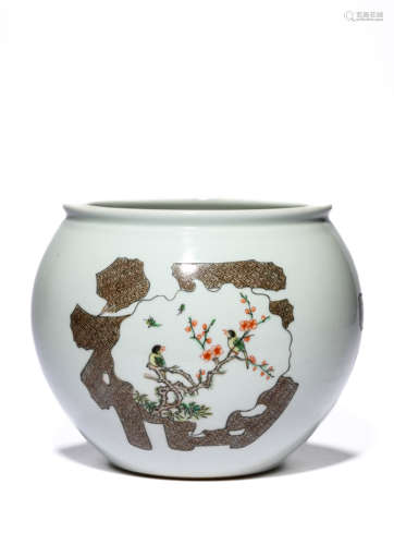 A Porcelain Wucai Longevity Jar