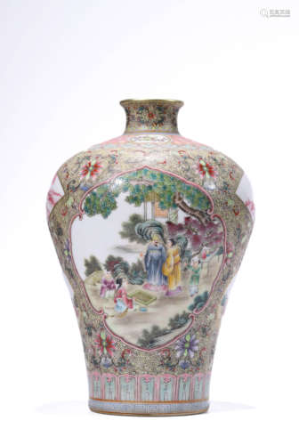 A Porcelain Famille-Rose Story Meiping Vase