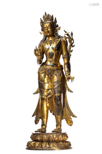 A Gilt-Bronze Avalokiteshvaara Statue