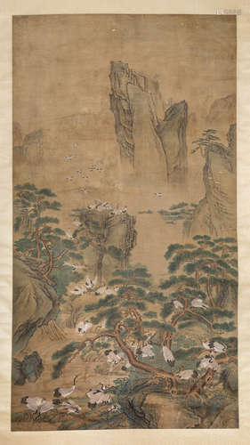 A Chinese Scroll Painting of White Cranes