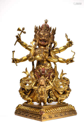 A Gilt-Bronze Mahakala Statue