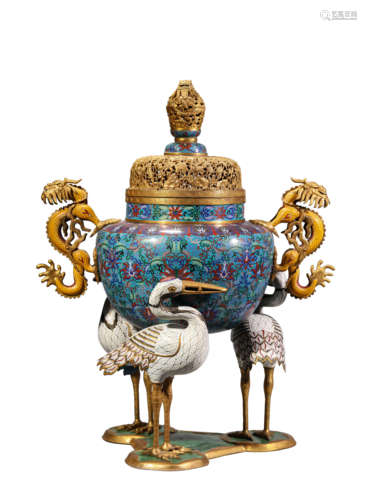 A Cloisonne Enamel CraneLeg Censer