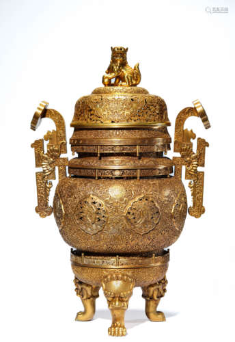 A Gilt-Bronze Story Censer