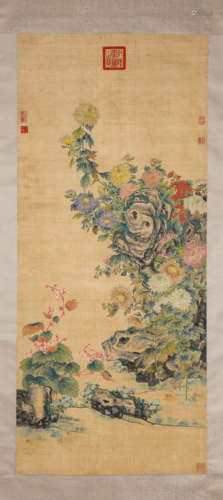 A Chinese Scroll Painting of Flowers