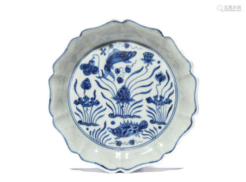 A Porcelain Blue and White Carp Dish