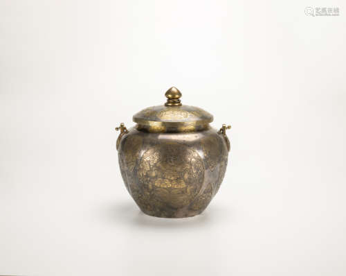 Tang Dynasty-A Gilt-Sliver Covered Jar And Handle With Flora...