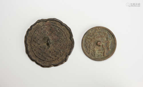 Tang Dynasty - A Two Bronze Mirror, One With Foliate-Ram