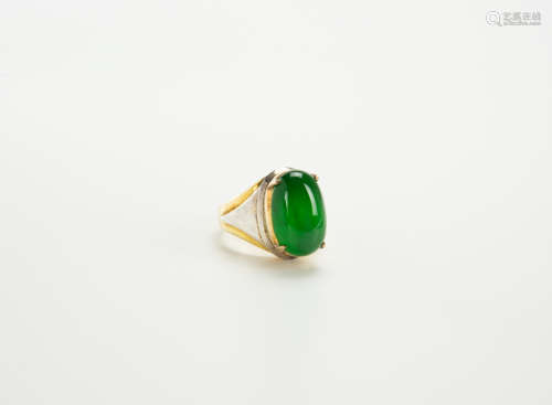 A Translucent Green Double Cabochon Jade Ring.