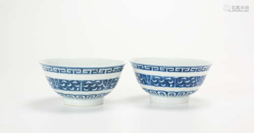 Qing -A Pair Of Blue And White Bowls