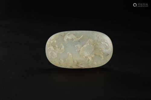 Qing-A White Jade Carved ‘Floral And Bat’ Pendant