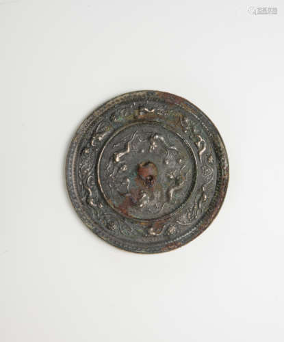 Tang Dynasty - A Bronze Mirror With Four Beast And Grape