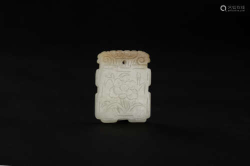 Qing-A White Jade Carved Floral Pendant