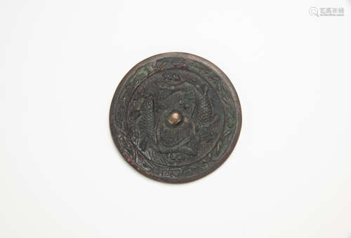 Jin Dynasty - A Bronze Mirror With Two Koi Fishes