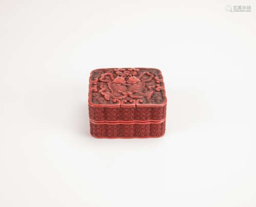 18th Century - A Carved Red Lacquer ‘Double Koi Fishes’ Cove...