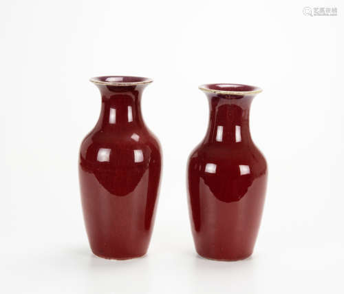 Qing - A Pair Of Sacrifical-Red Vases