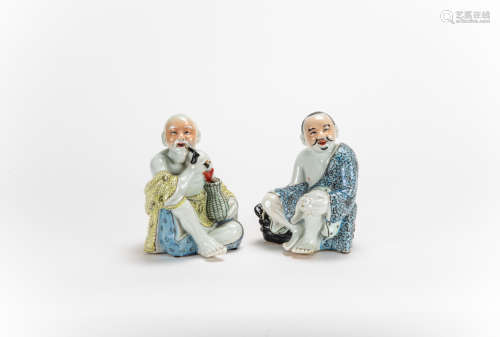 Republic-Two Famille Glazed Figuers Of Fisher And Wood Cutte...