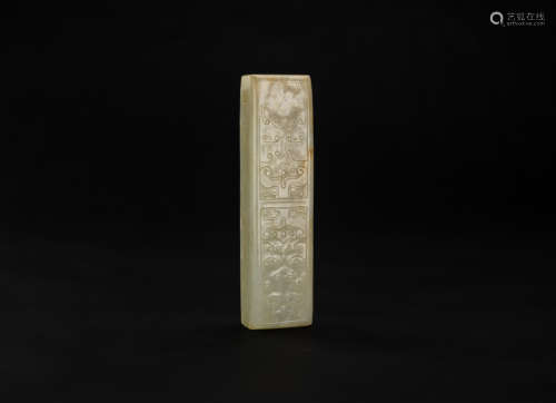 Qing-A White Jade Carved Paper Weight