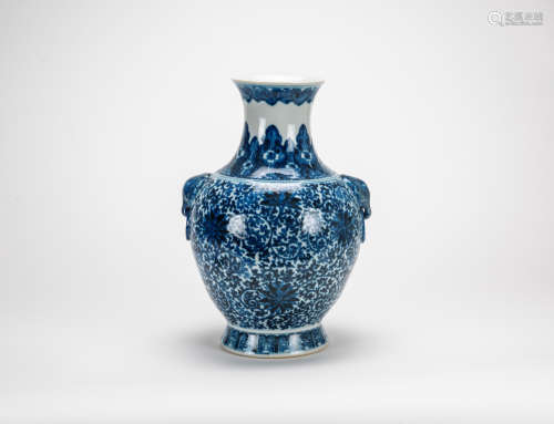 Qing-A Blue And White ‘Floral Scroll’ Vase‘Da Qing Qianlong ...
