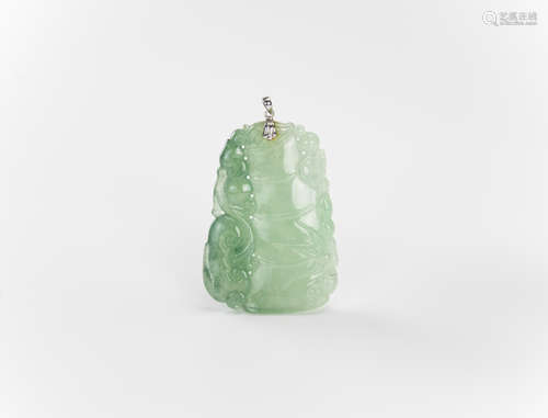 A Semi-Translucent Jadeite Carved ‘Bamboo’ Pendant