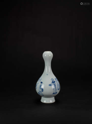 Qing- A Blue And White’Figures’ Garlic Vase