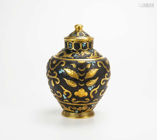 Late Qing-A Glit Glazed Carved Dragon’ Imitation Bronze Hu-F...