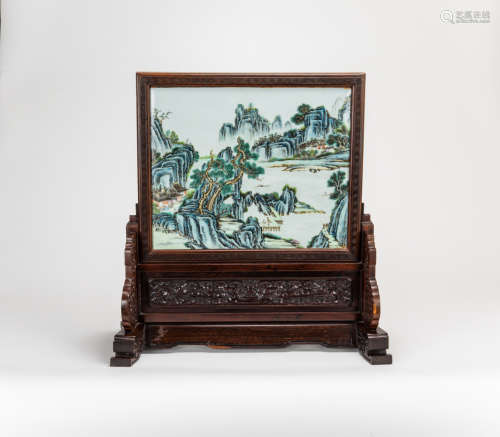 Qing-A Famille-Glazed ‘Land Scape ‘Table Screen