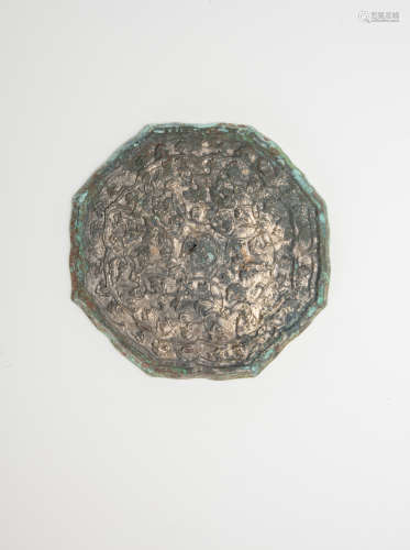 Tang Dynasty - A Scroll Floral And Birds Bronze Mirror