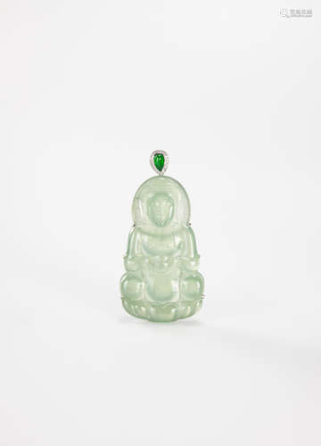 A Semi-Translucent Jadeite Carved Guanyin Pendant