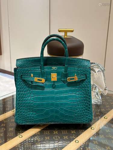 爱马仕 birkin25孔雀绿金扣雾面方块鳄鱼 A刻