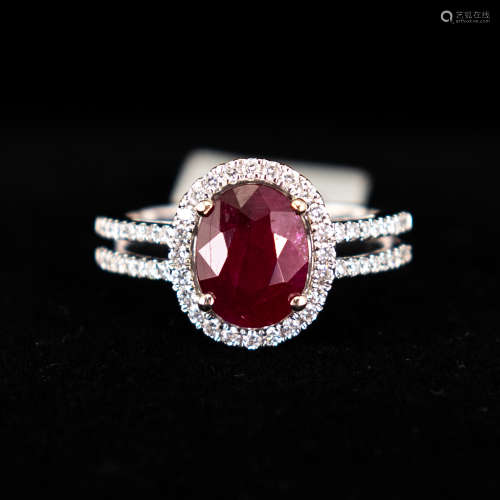 14K WHITE GOLD MOUNTING LADY'S RUBY AND DIAMOND RING WITH GA...