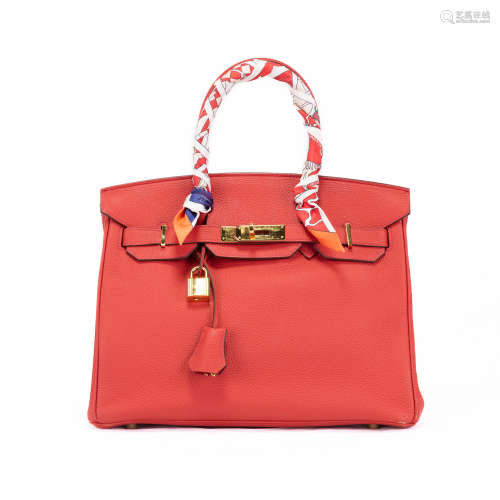 HERMES BIRKIN 30 IN RED TOGO LEATHER WITH GOLD HARDWARE