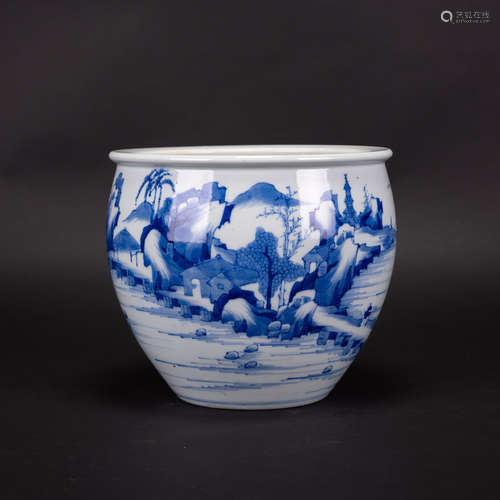 A BLUE AND WHITE 'LANDSCAPE' JAR