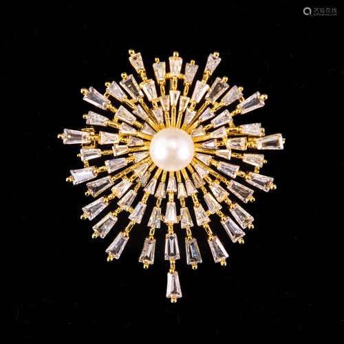 A FASHION JEWERY DIAMOND STYLE PEARL BROOCH