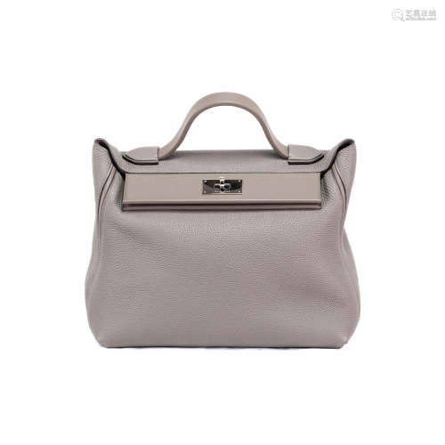 A HERMES 24/24 BAG WITH TOGO LEATHER, GRIS ETAIN, PLATINUM H...