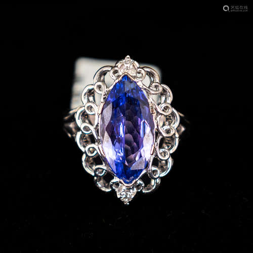 14K GOLD TANZANITE AND DIAMOND RING AIGL CERTIFICATE.