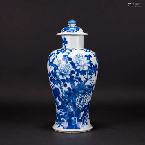 BLUE&WHITE BALUSTER 'MAGPIE AND PRUNUS' VASE AND COVER, GUAN...