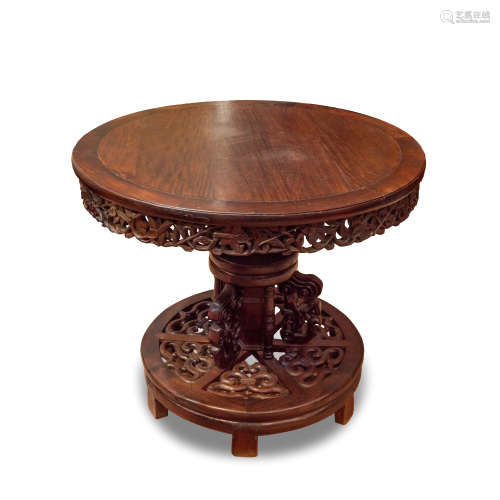 A CHINESE ROSEWOOD HONGMU ROUND TABLE, QING DYNASTY