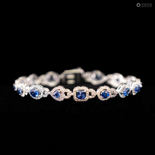 14K WHITE GOLD MOUNTING SAPPHIRE AND DIAMOND BRACELET WITH G...