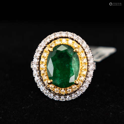 EMERALD BERYL AND DIAMOND 22K AND 18K GOLD RING WITH AIGL CE...