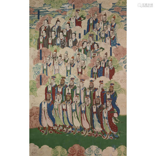 A LARGE CHINESE FRAMED PAINTING OF FIGURE, MING DYNASTY