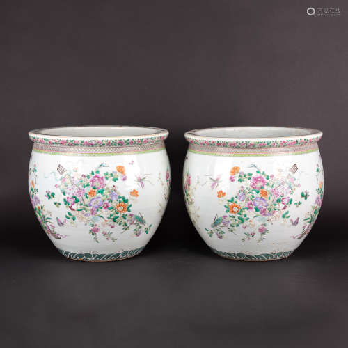 PAIR OF FAMILLE ROSE 'FLORAL' JARS, QING DYNASTY, DAOGUANG P...