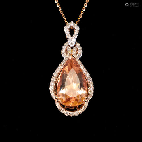 14K GOLD MORGANITE AND DIAMOND PENDANT WITH AIGL CERTIFICATE