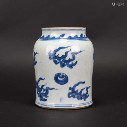 A BLUE AND WHITE JAR