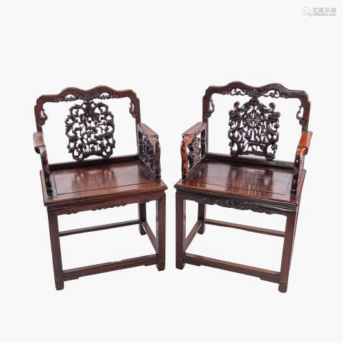 TWO CHINESE HARDWOOD ARMCHAIRS, QING DYNASTY