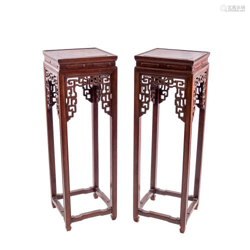 A PAIR OF CHINESE ROSEWOOD AND BURLWOOD STANDS, REPUBLIC PER...