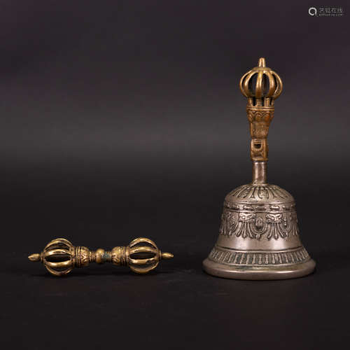 A SET OF TWO GILT BRONZE BELL AND VAJAR