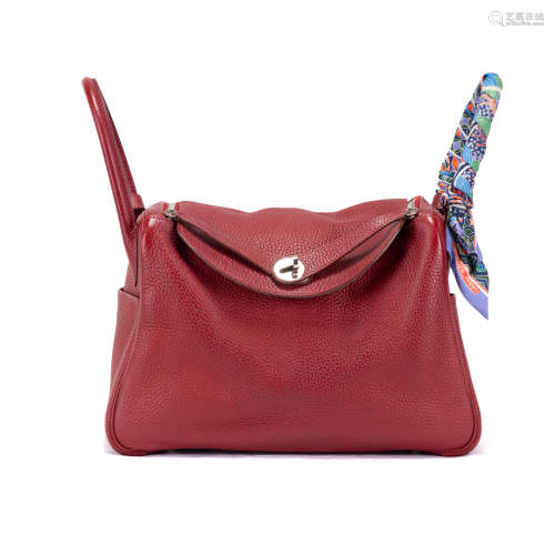 HERMES LINDY 30 IN RED TAURILLON CLEMENCE LEATHER WITH PLATI...