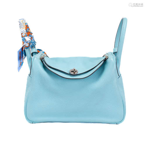HERMES LINDY 30 IN BLUE ATOLL TAURILLON CLEMENCE LEATHER WIT...