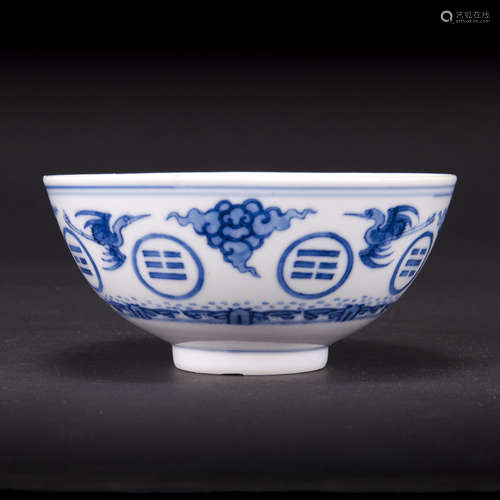 BLUE & WHITE 'TRIGRAM AND CRANE' BOWL, GUANGXU PERIOD